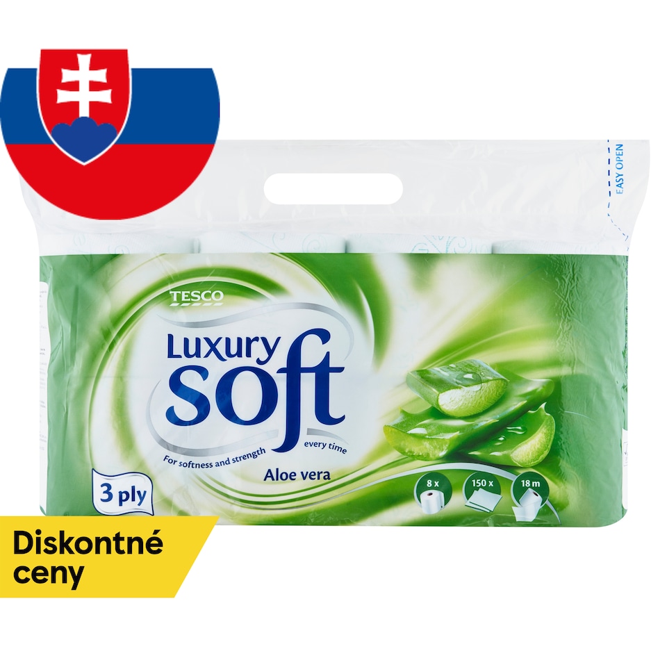 Tesco Soft Luxury Toaletný papier s vôňou aloe vera 3 vrstvy 8 kotúčov
