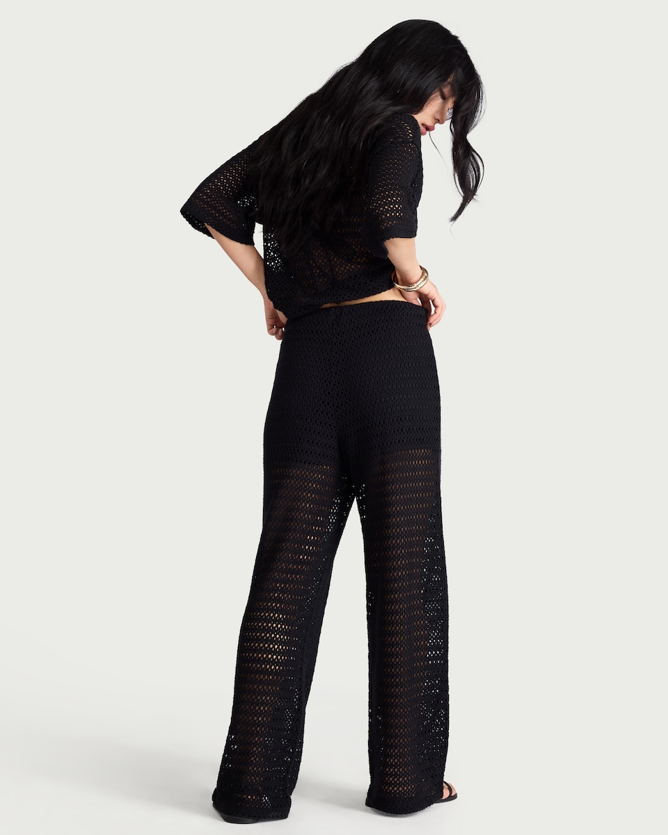 image 1 of F&F Pure Cotton Knitted Co-ord Trousers in Black