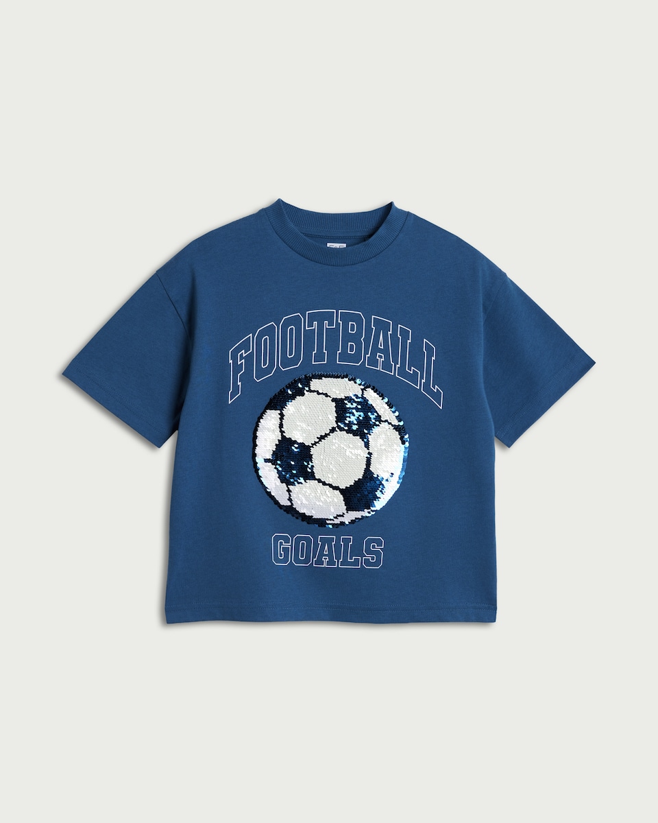 image 1 of F&F Boys Pure Cotton Football Goals T-Shirt in Navy