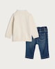 image 2 of F&F Baby 2-Piece Festive Polo Jumper and Jeans Set in Cream
