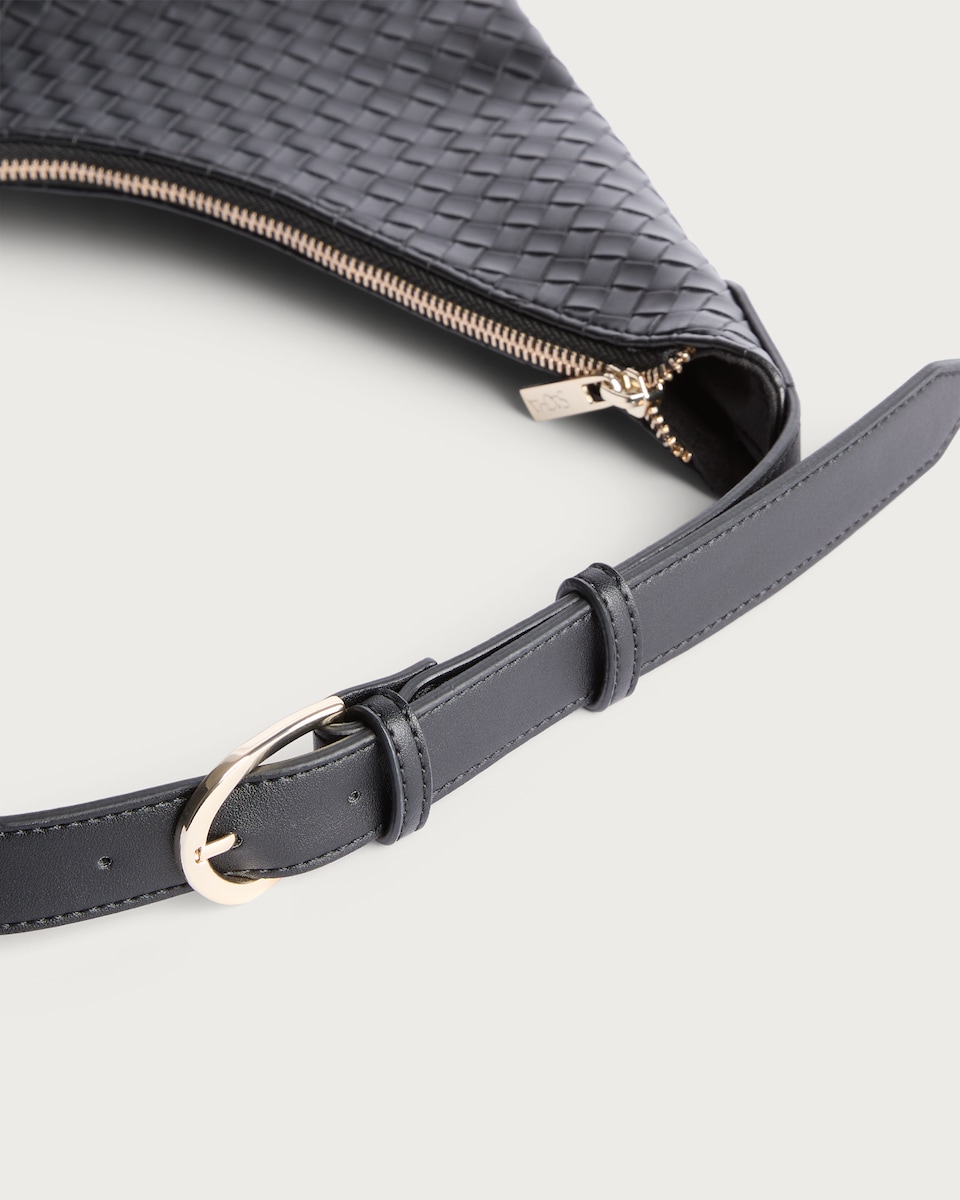 image 1 of SACHA Faux Leather Woven Shoulder Bag in Black
