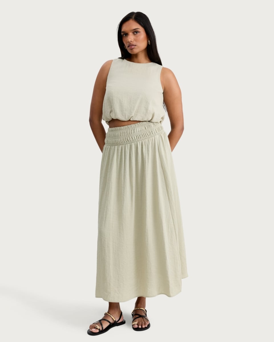 image 1 of F&F Bubble Hem Sleeveless Co-ord Top in Green