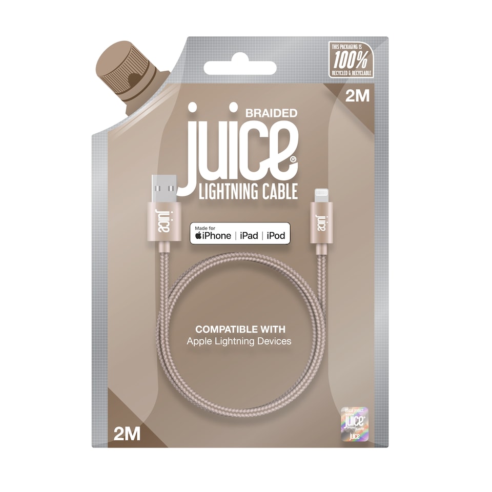 image 1 of JUICE BRAIDED LIGHTNING TO USB A CABLE 2M SOFT GOLD