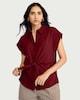 image 1 of F&F Tie Front Short Sleeved Shirt in Red