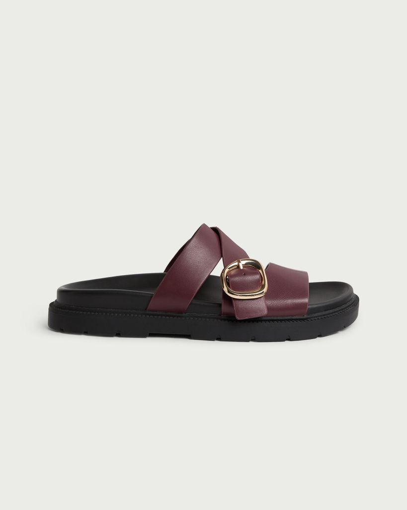 F&F Cross Strap Buckle Detail Sandals in Burgundy