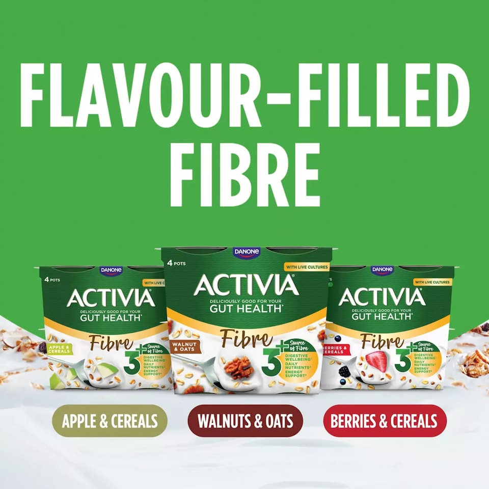 image 1 of Activia Fibre Red Berries & Cereals Gut Health Yoghurt 4x115g