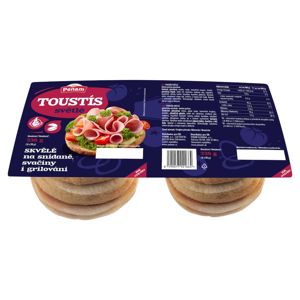 Penam Toustis White English Muffin 6 x 56 g (336 g)