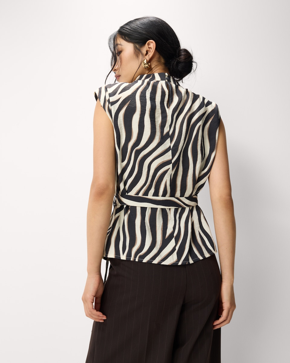 image 1 of F&F High Neck Tie Side Blouse in Multi Brown