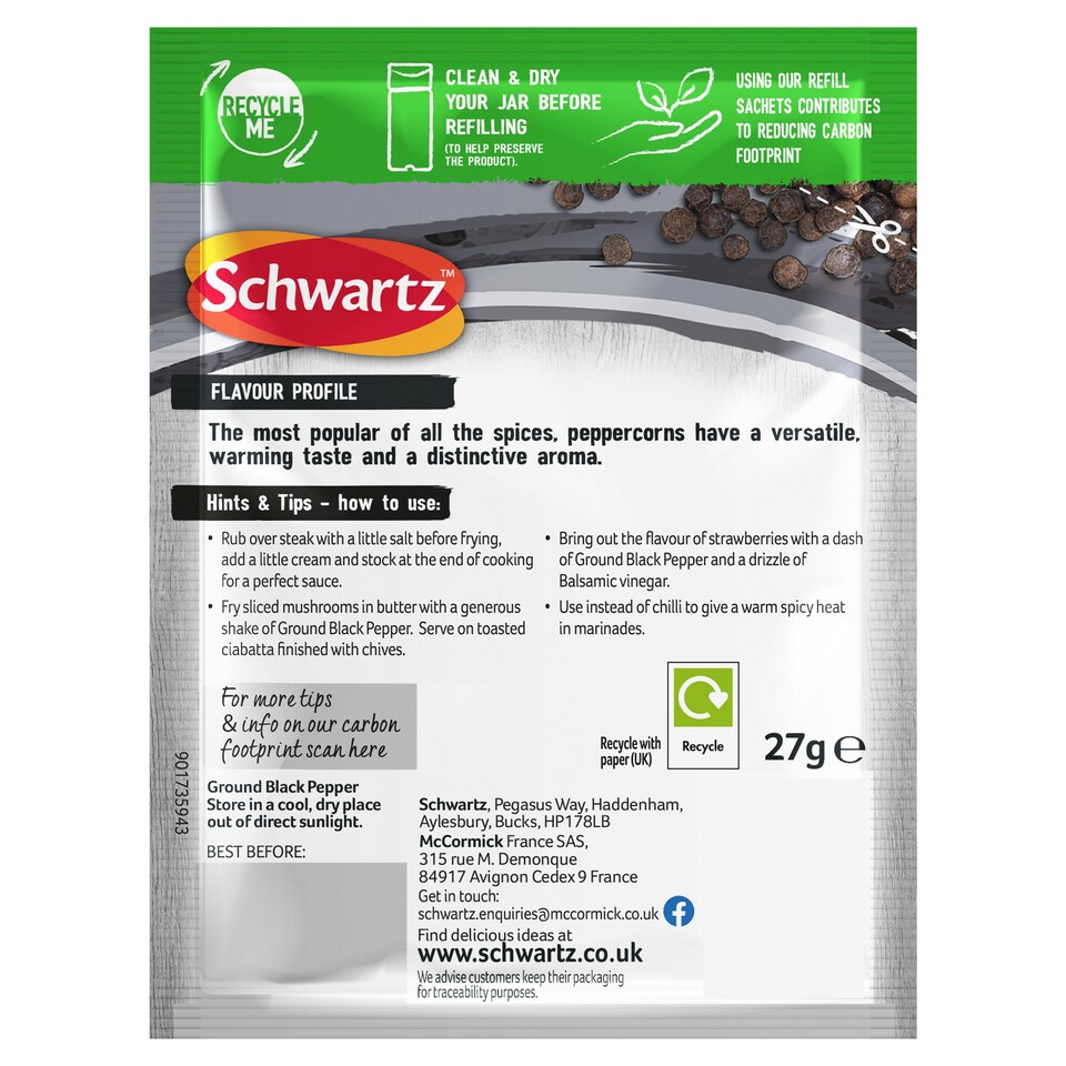image 1 of Schwartz Ground Black Pepper Refill Pack 27g