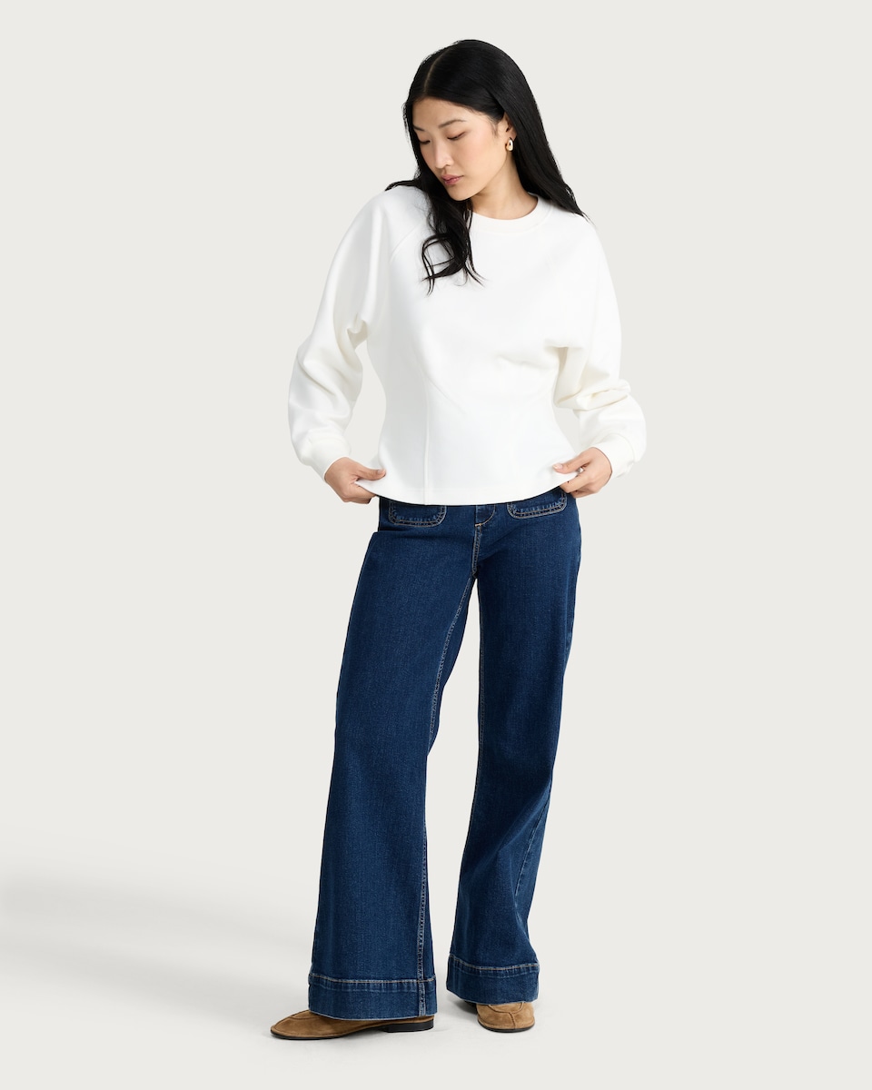 image 1 of F&F Cotton Rich Structured Waist Sweatshirt in Cream