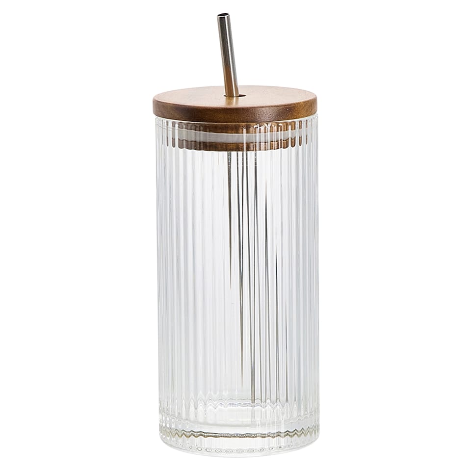 F&F Home Ribbed Drinking Jar with Wooden Lid