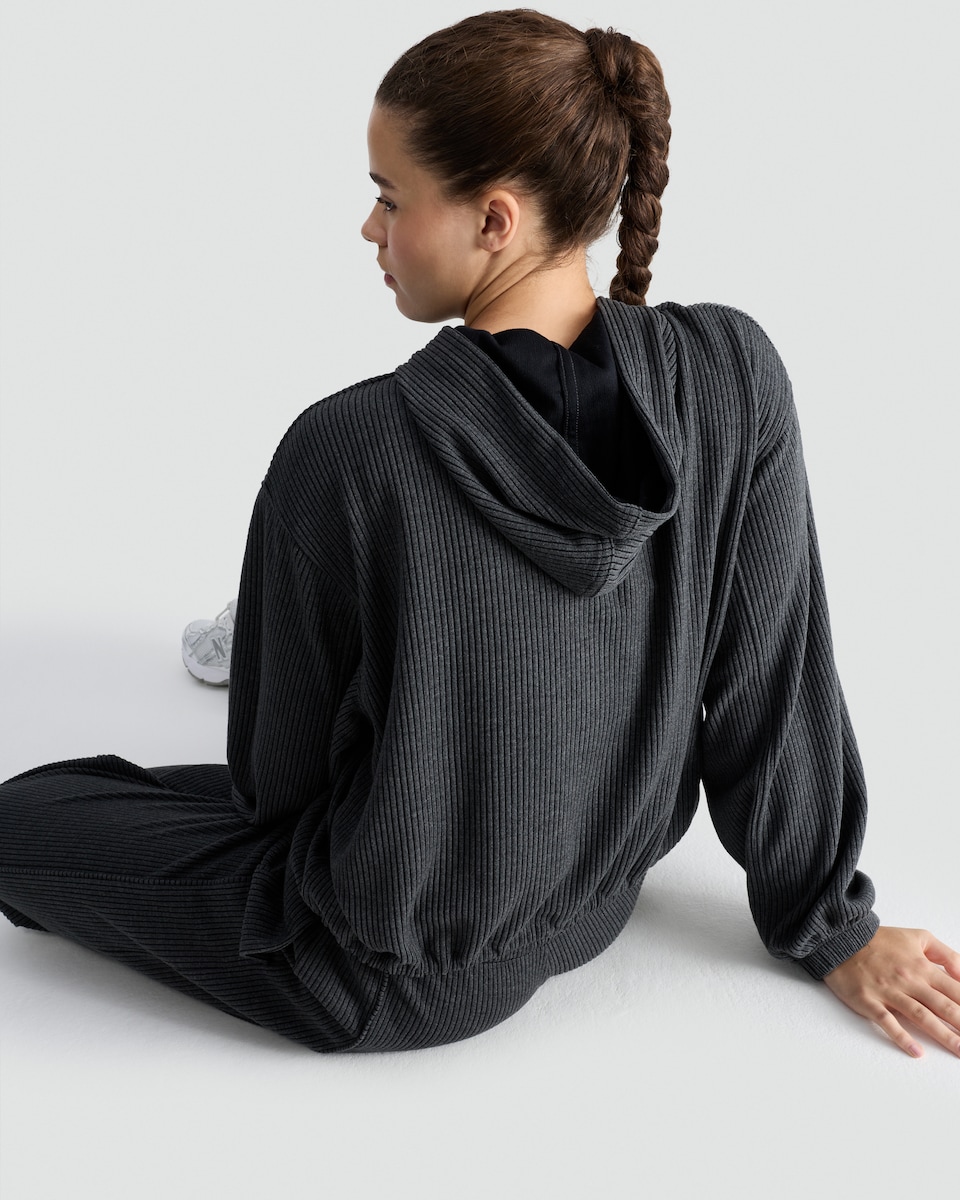 image 1 of F&F Active Ribbed Zip Up Hoodie in Grey