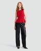 image 2 of F&F Pleated Sleeveless Peplum Top in Red