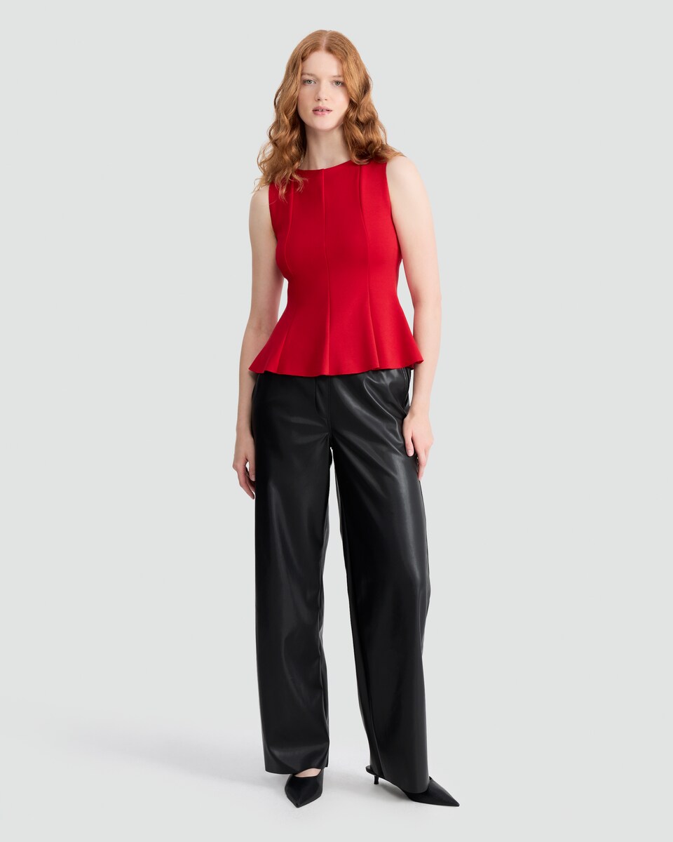 image 1 of F&F Pleated Sleeveless Peplum Top in Red