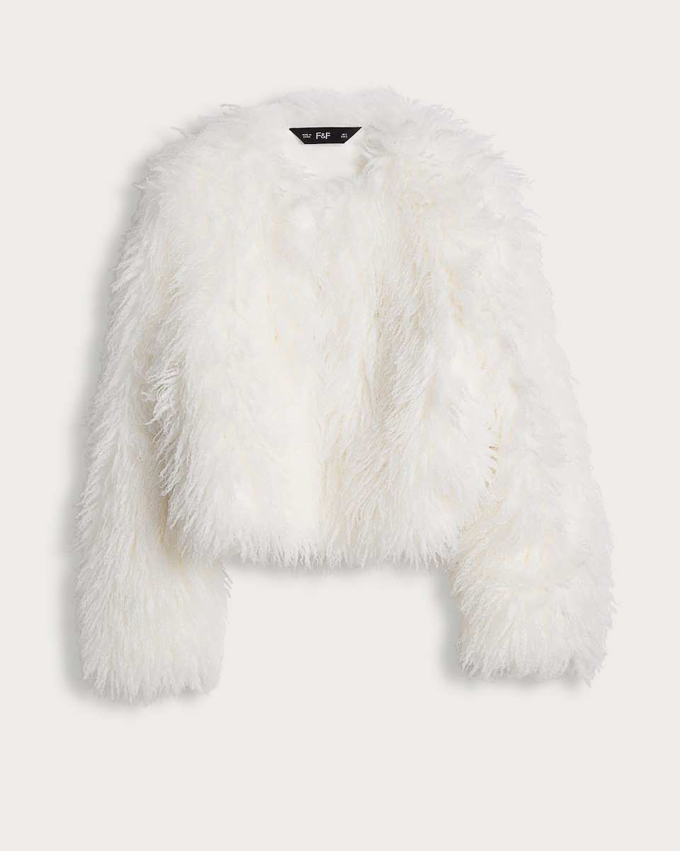 image 1 of The F&F Edit Faux Fur Cropped Jacket in White