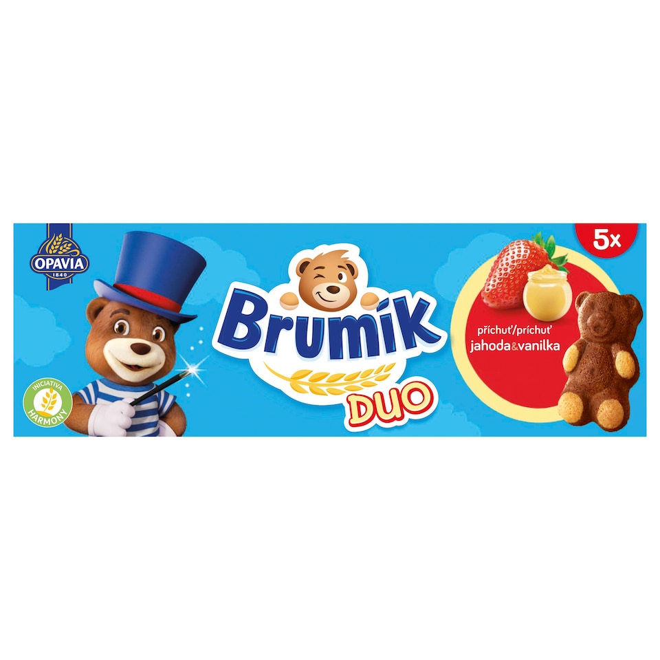 Opavia Brumík Duo Vanilková příchuť a jahoda jemné pečivo 150g