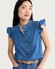 image 1 of F&F Pure Cotton Frill Sleeved Blouse in Blue