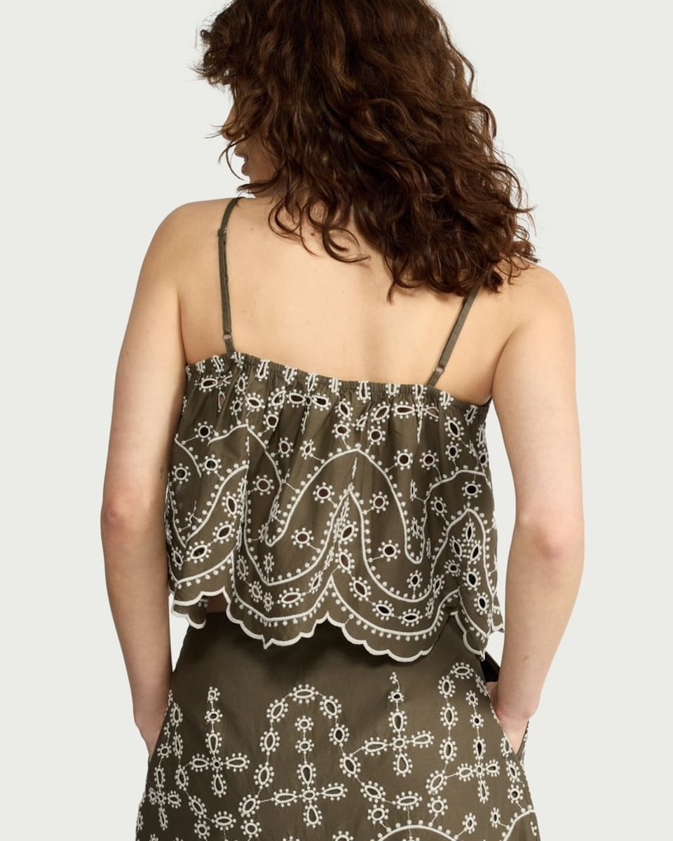 image 1 of F&F Pure Cotton Embroidered Co-ord Top in Khaki