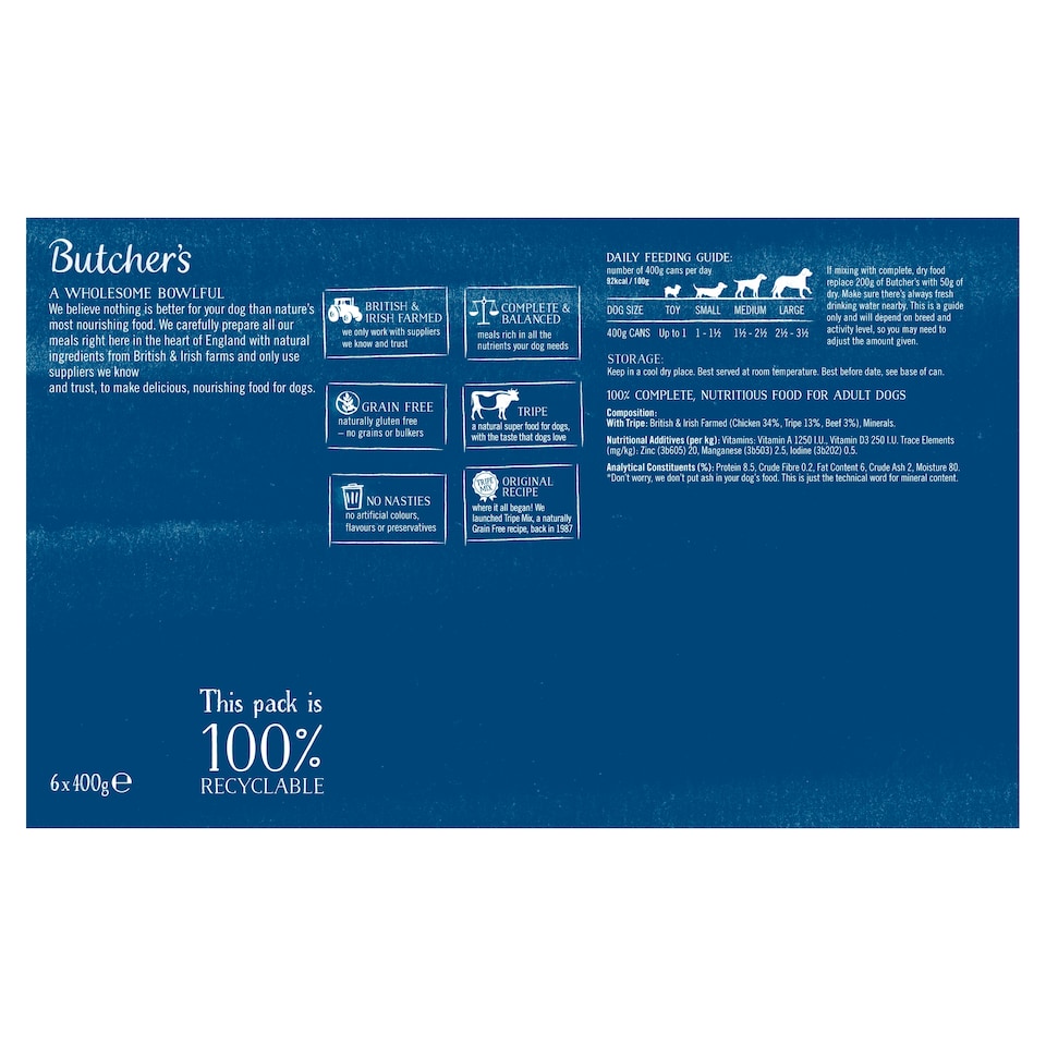 image 1 of Butcher's Tripe Dog Food Tins 6X400g
