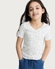 image 1 of F&F Girls Cotton Rich Floral Print V Neck T-Shirt in White