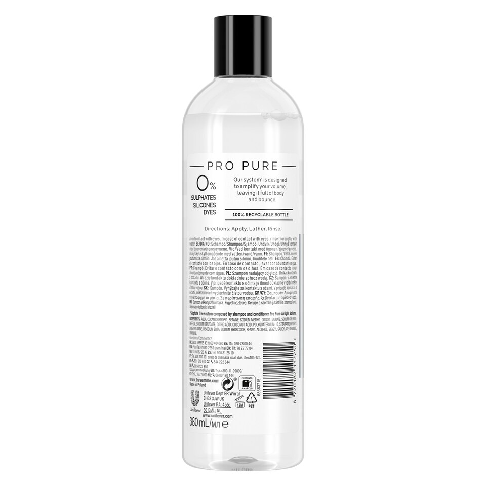 image 1 of Tresemme Pro Pure Airlight Volume Shampoo 380Ml