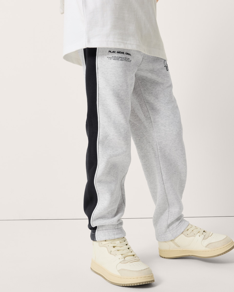 image 1 of F&F Boys Cotton Rich Colour Block Cuffed Joggers in Grey Marl