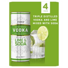 Tesco Vodka Lime & Soda 4 x 250ml
