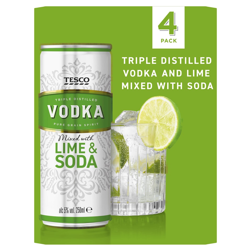 Tesco Vodka Lime & Soda 4 x 250ml