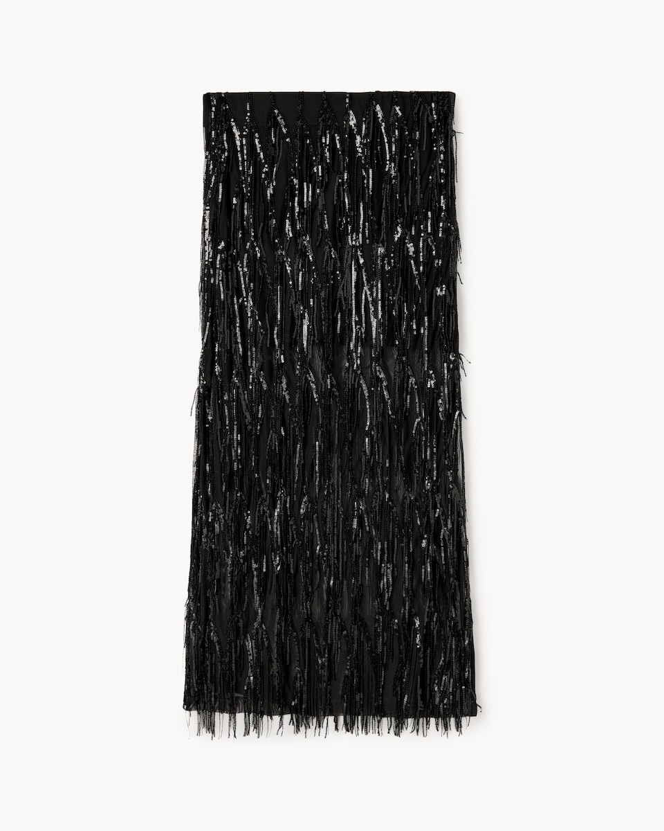 image 1 of F&F Sequin Tassel Midi Skirt in Black