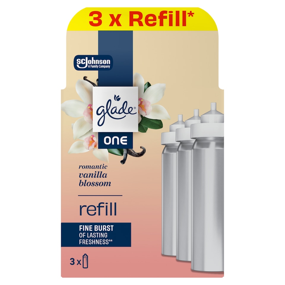 Glade One Romantic Vanilla Blossom koncentrált légfrissítő aeroszol utántöltő 3 x 10 ml (30 ml)