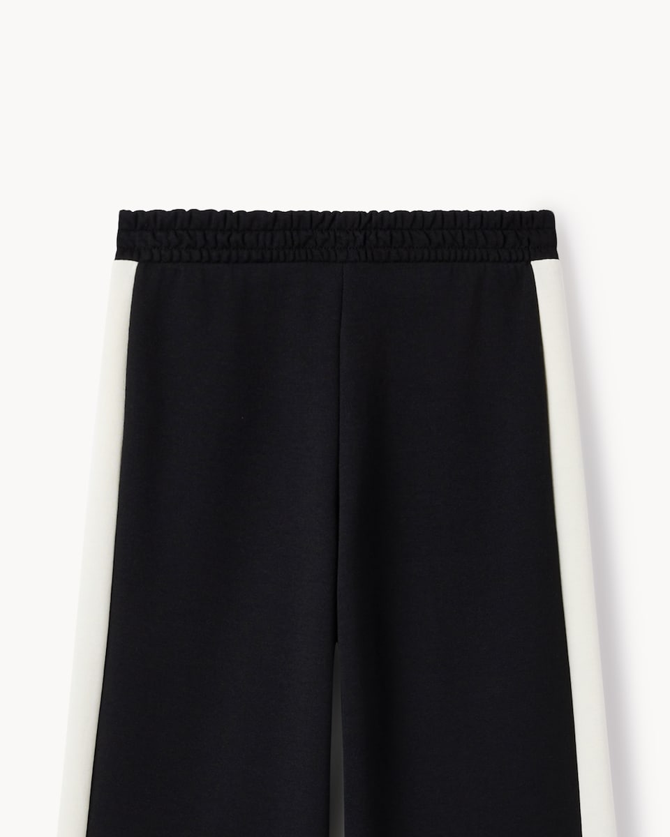 image 1 of F&F Girls Cotton Rich Side Stripe Wide Leg Joggers in Black