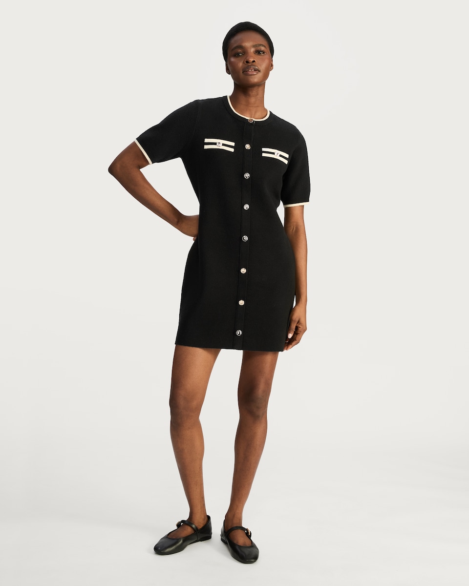 image 1 of F&F Button Front Knit Dress in Black