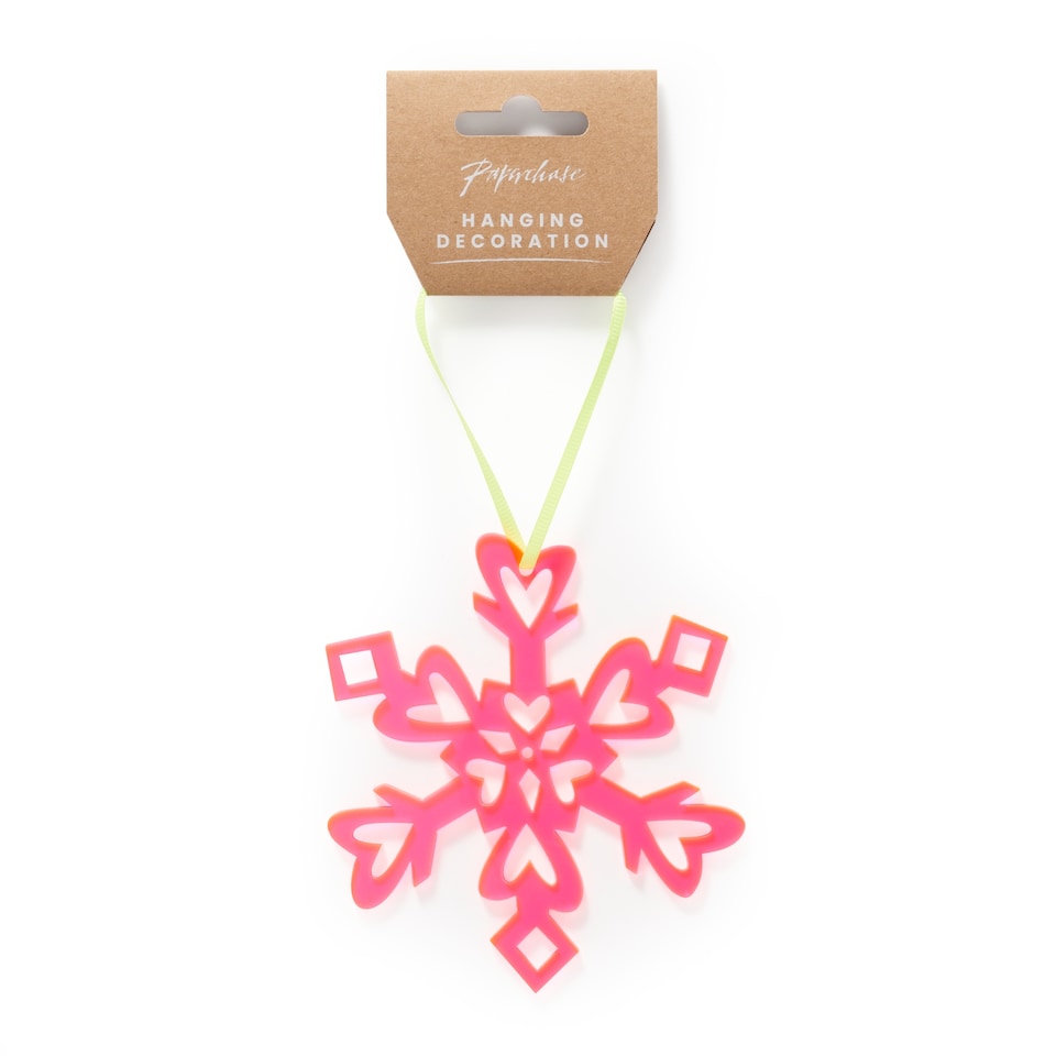 image 1 of Paperchase Neon Christmas Hanging Snowflake Decoration - Pink