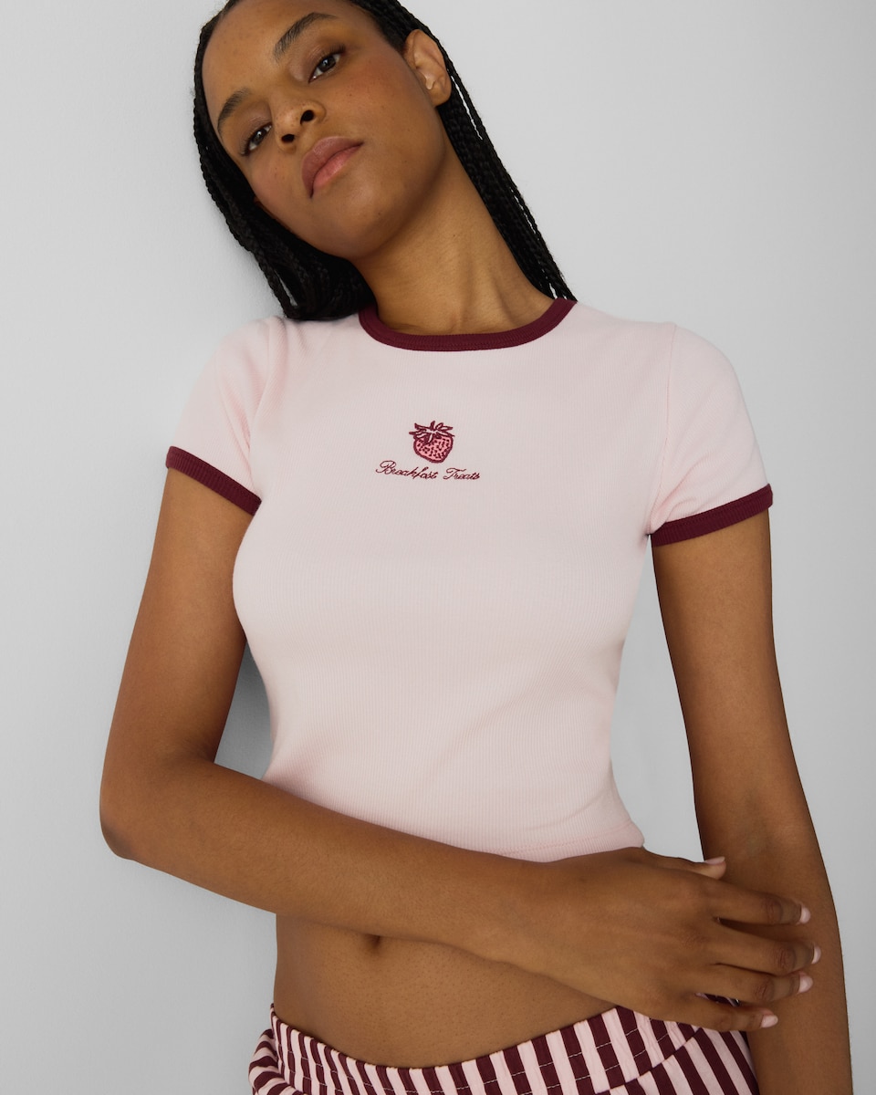 image 1 of F&F Cotton Rich Strawberry Pyjama Set in Pink