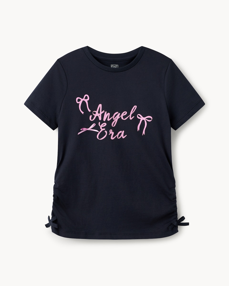 image 1 of F&F Girls Pure Cotton Angel T-Shirt in Navy