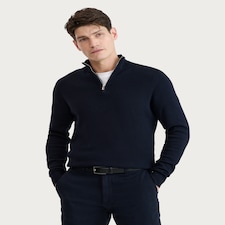 F&F Pure Cotton Knitted Half Zip Jumper in Navy
