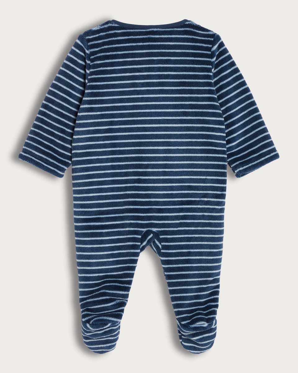 image 1 of Disney Mickey Mouse Fleece Stripe Print Sleepsuit in Navy