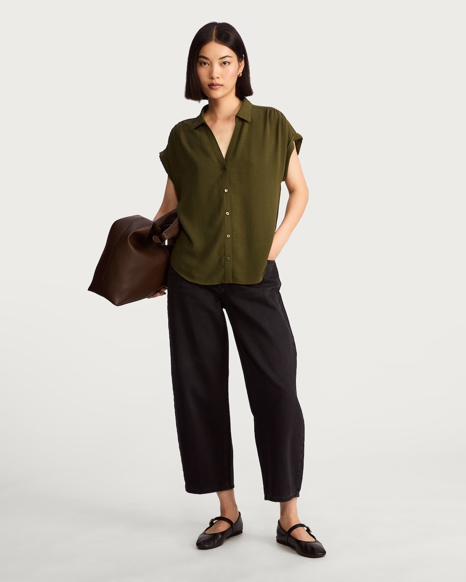 image 1 of F&F Button Front Collared Blouse in Green