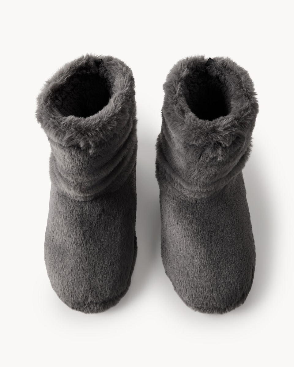 image 1 of F&F Faux Fur Boot Slippers in Grey