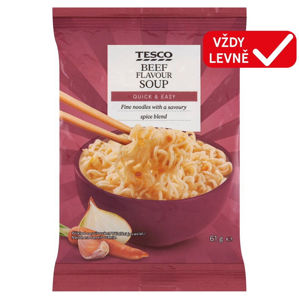 Tesco Instantní nudlová polévka s hovězí příchutí 61g