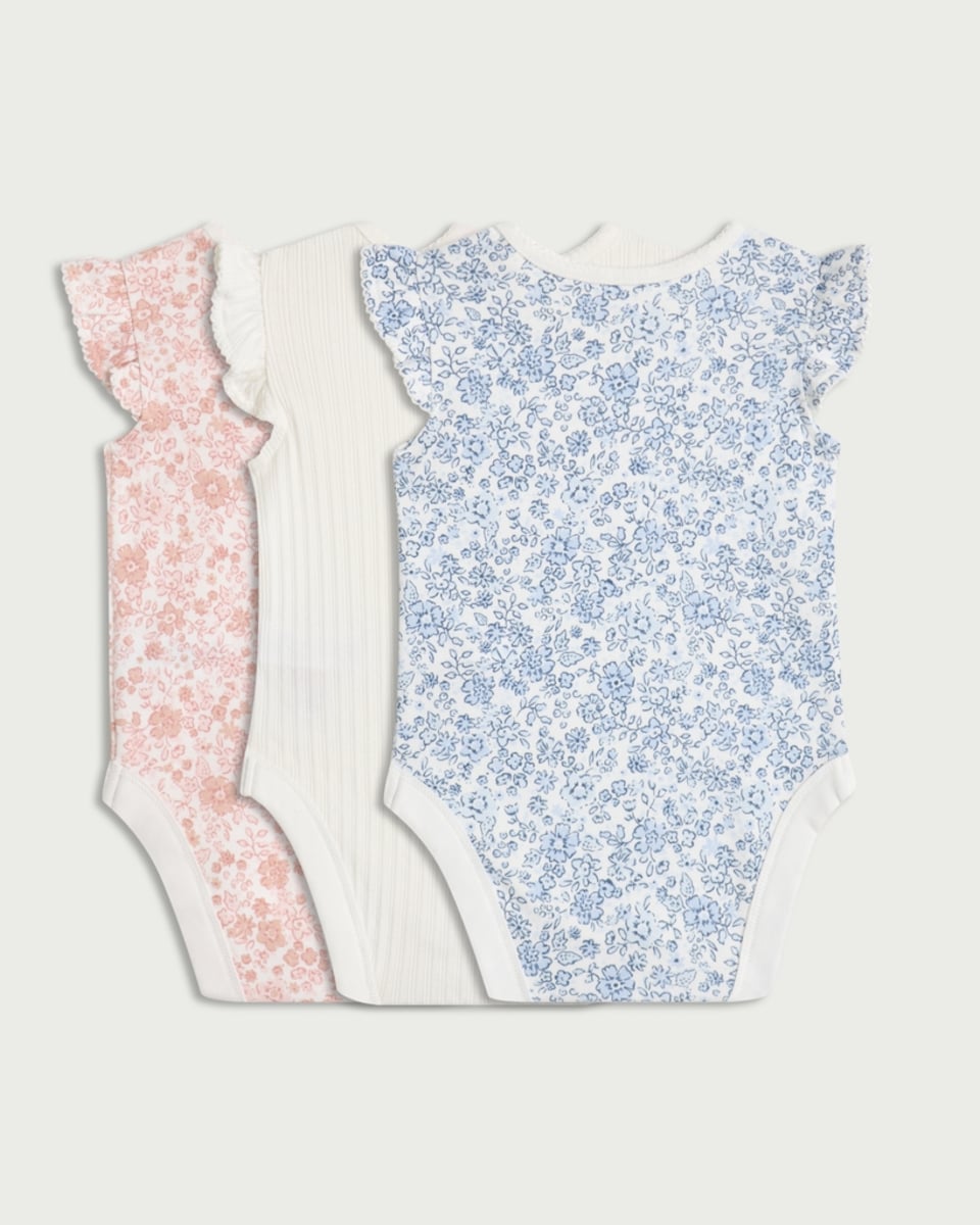 image 1 of F&F Baby 3-Pack Pure Cotton Floral Print Bodysuits in Multi