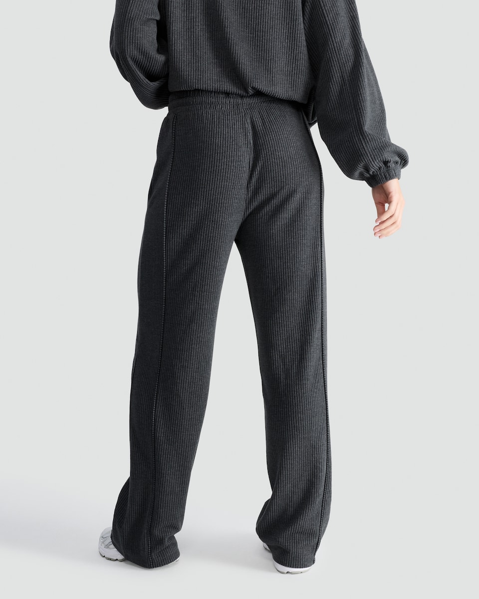 image 1 of F&F Active Ribbed Wide Leg Drawstring Joggers in Grey