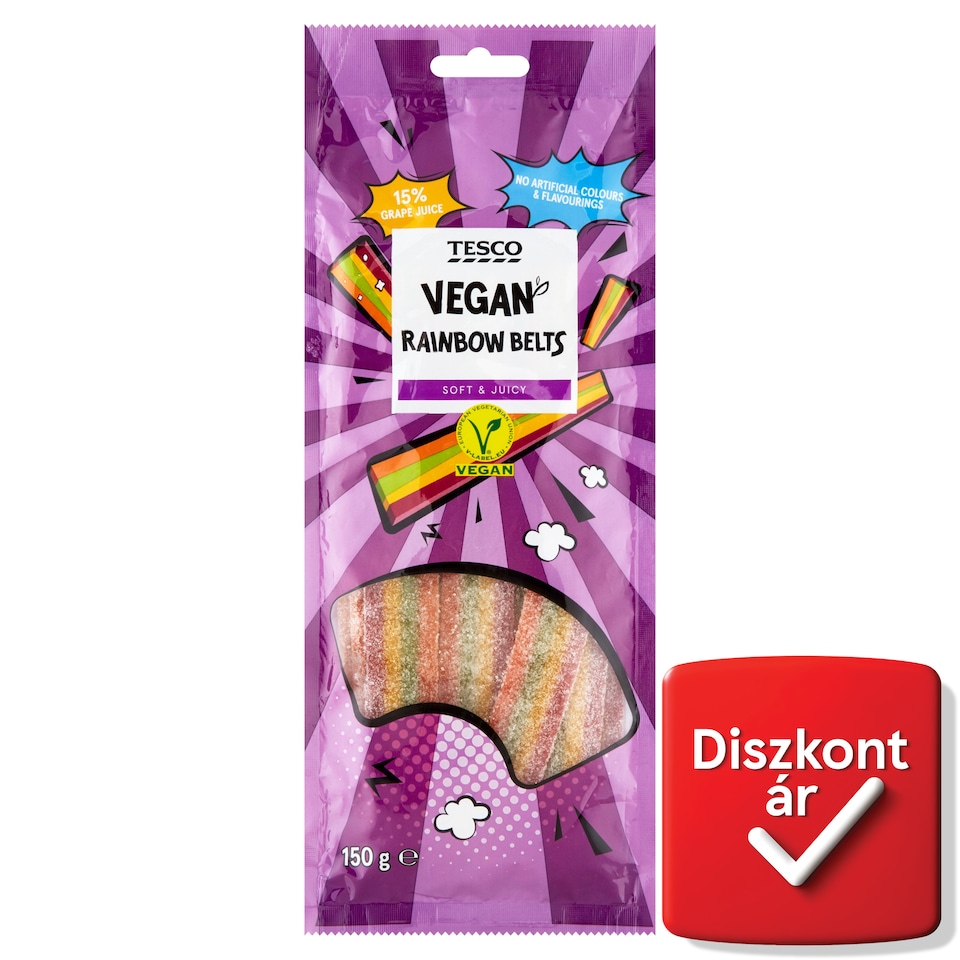 Tesco Vegan Rainbow Belts Strawberry Flavored Candy 150 g