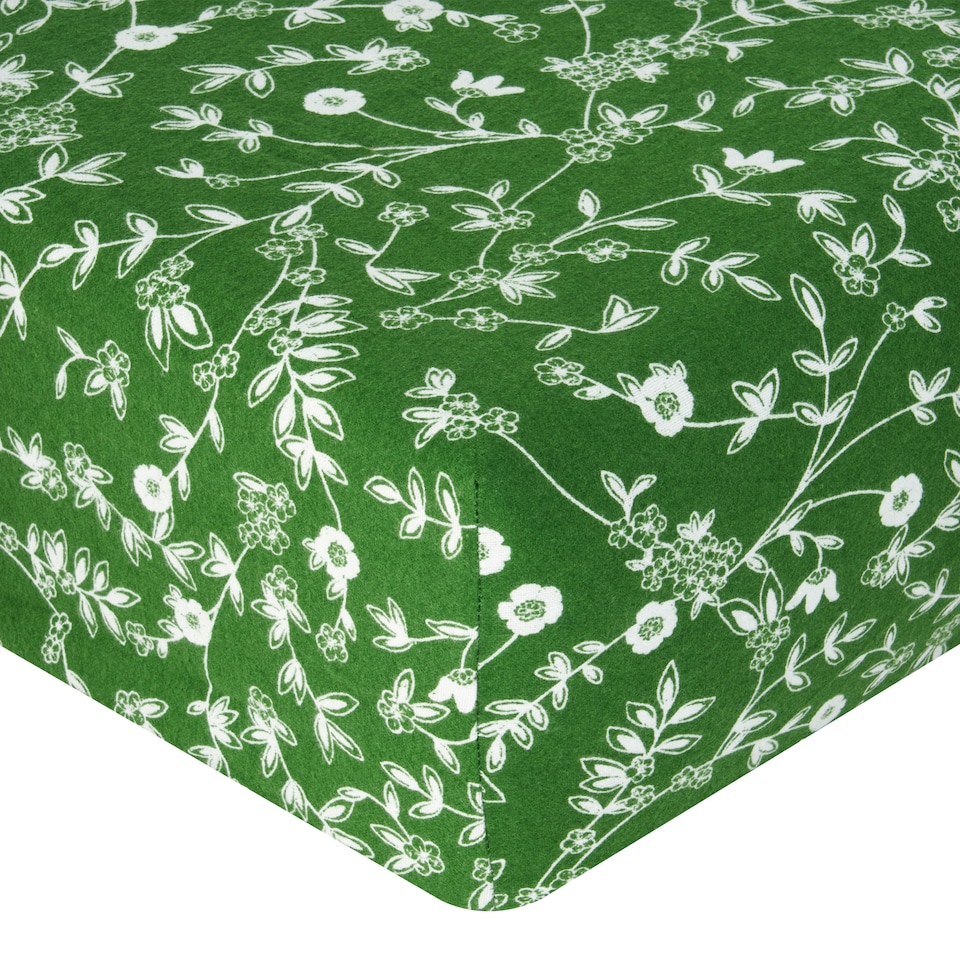 F&F Home Green Floral Brushed Fitted Sheet Single