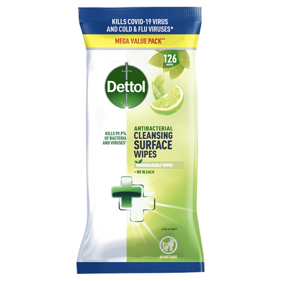 image 1 of Dettol Antibacterial Surface Cleaning Wipes Lime & Mint 126 Pack
