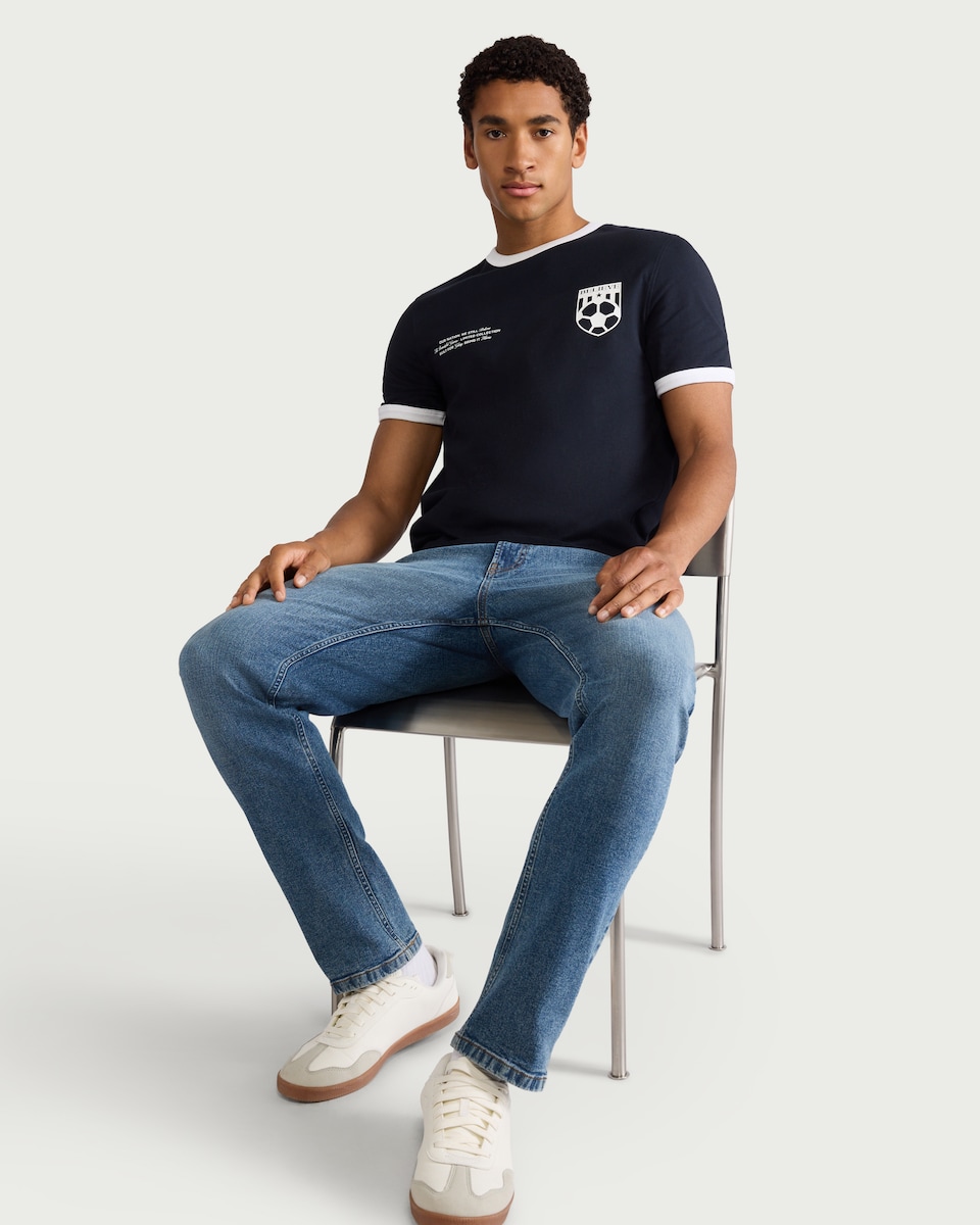image 1 of F&F Pure Cotton Believe Football Print T-shirt in Navy