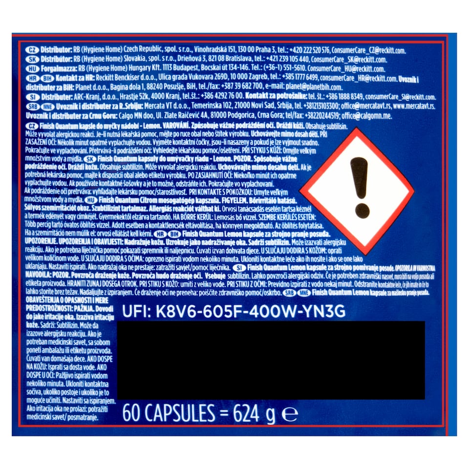 Obrázek 1 pro produkt Finish Powerball Quantum All in 1 Lemon kapsle do myčky nádobí 60 ks 624g