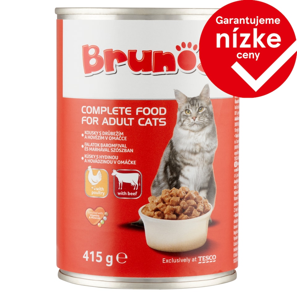 Brunos Complete Food for Adult Cats Pieces with Poultry and Beef in Sauce 415 g