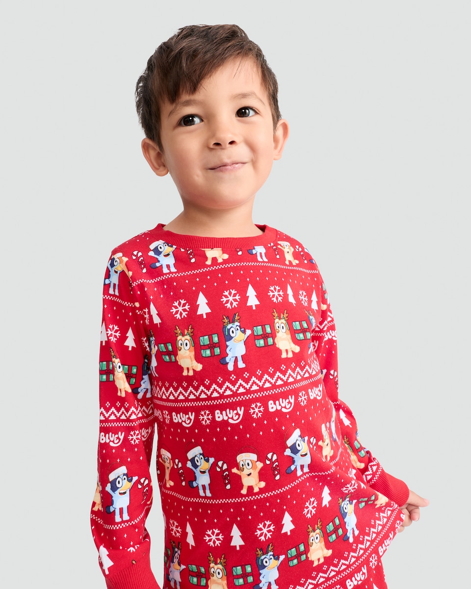 image 1 of Bluey Matching Family Christmas Pyjamas in Red