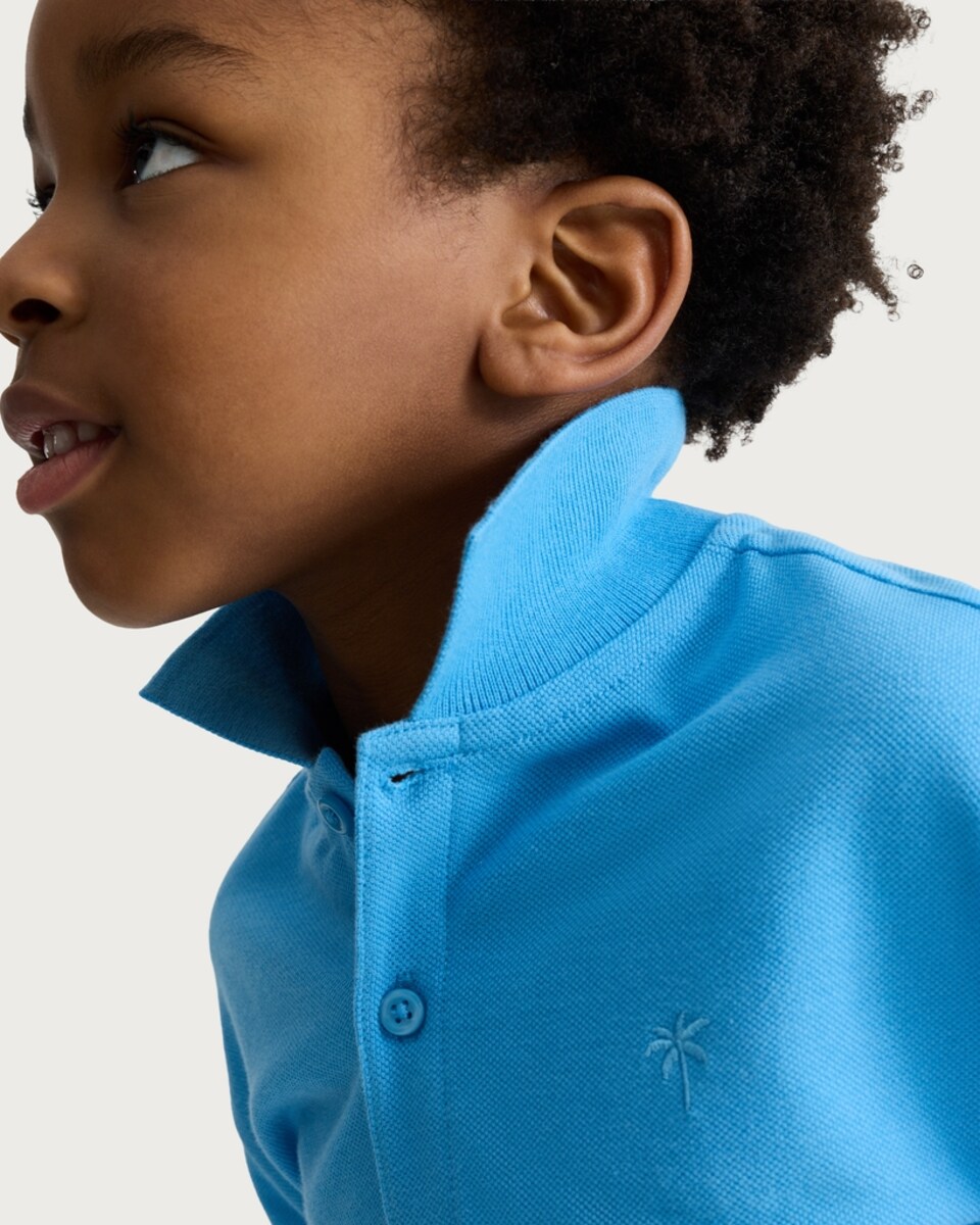 image 1 of F&F Boys Pure Cotton Embroidered Polo Shirt in Blue